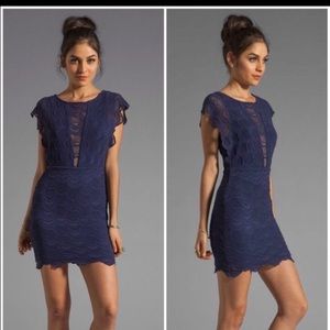 Nightcap Caletto Victorian Lace MiniDress in Navy